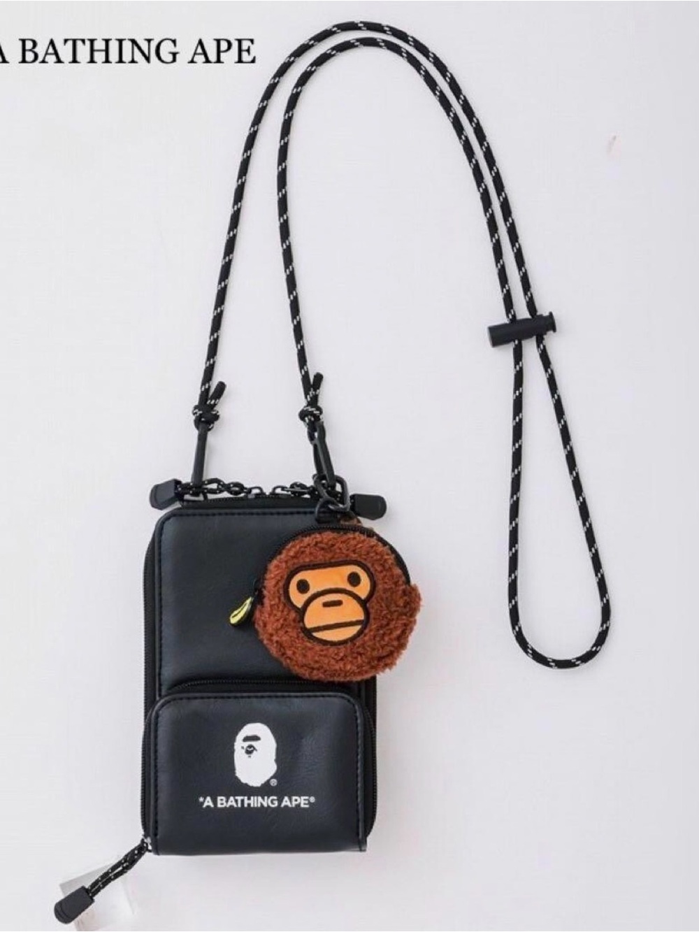 Bape Black Crossbody Pouch with Brown Ape Key Charm